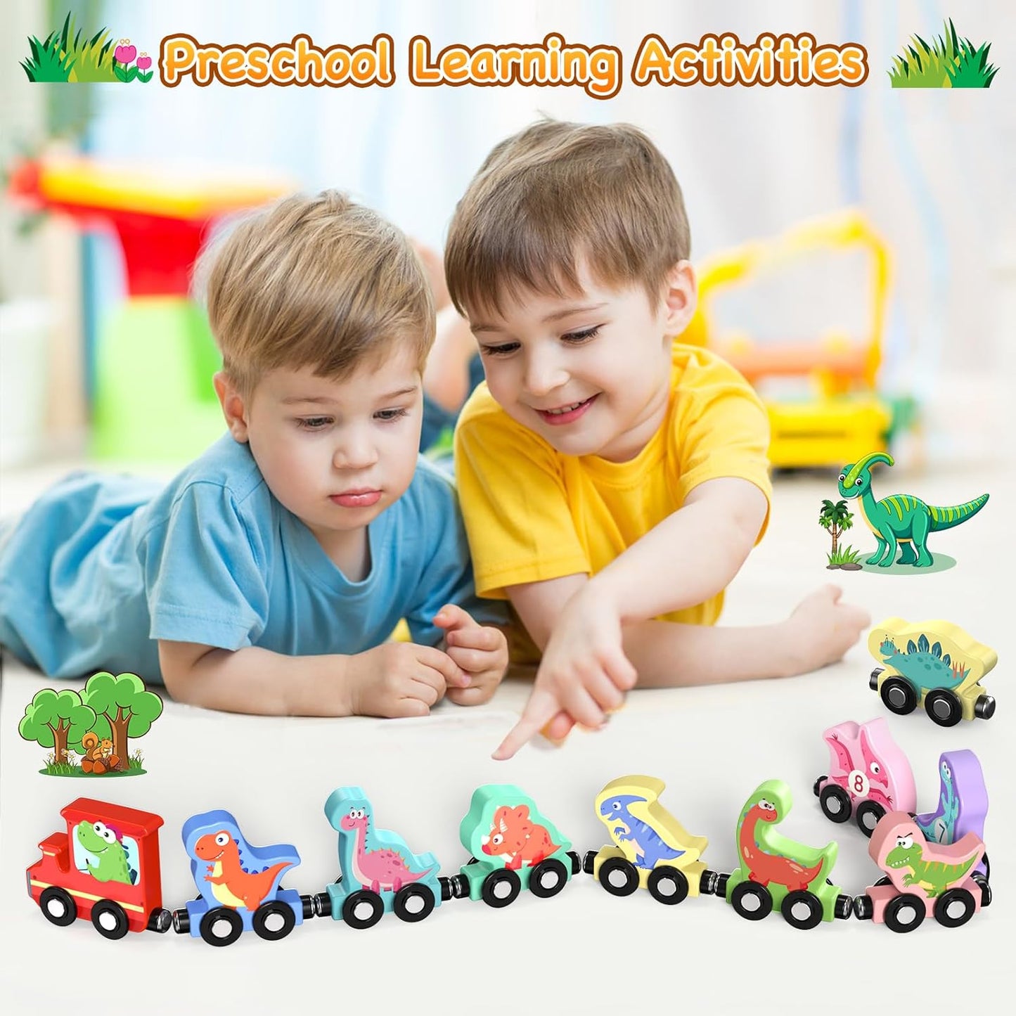 Zeoddler Toys for Toddlers, 11 Magnetic Wooden Animals Train Set, Montessori Toys for Toddlers, Preschool Learning Activities for Kids, Birthday Gifts for Boys, Girls