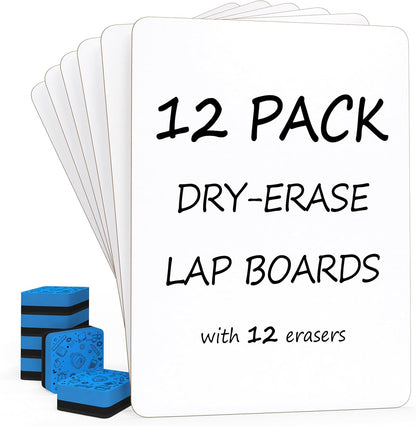 Scribbledo Small Dry Erase Boards for Students, 6 Pack 9 x 12 Double Sided White Boards with 6 Erasers, Student White Boards for Classroom, Personal Whiteboards for Kids, Mini Lap Boards