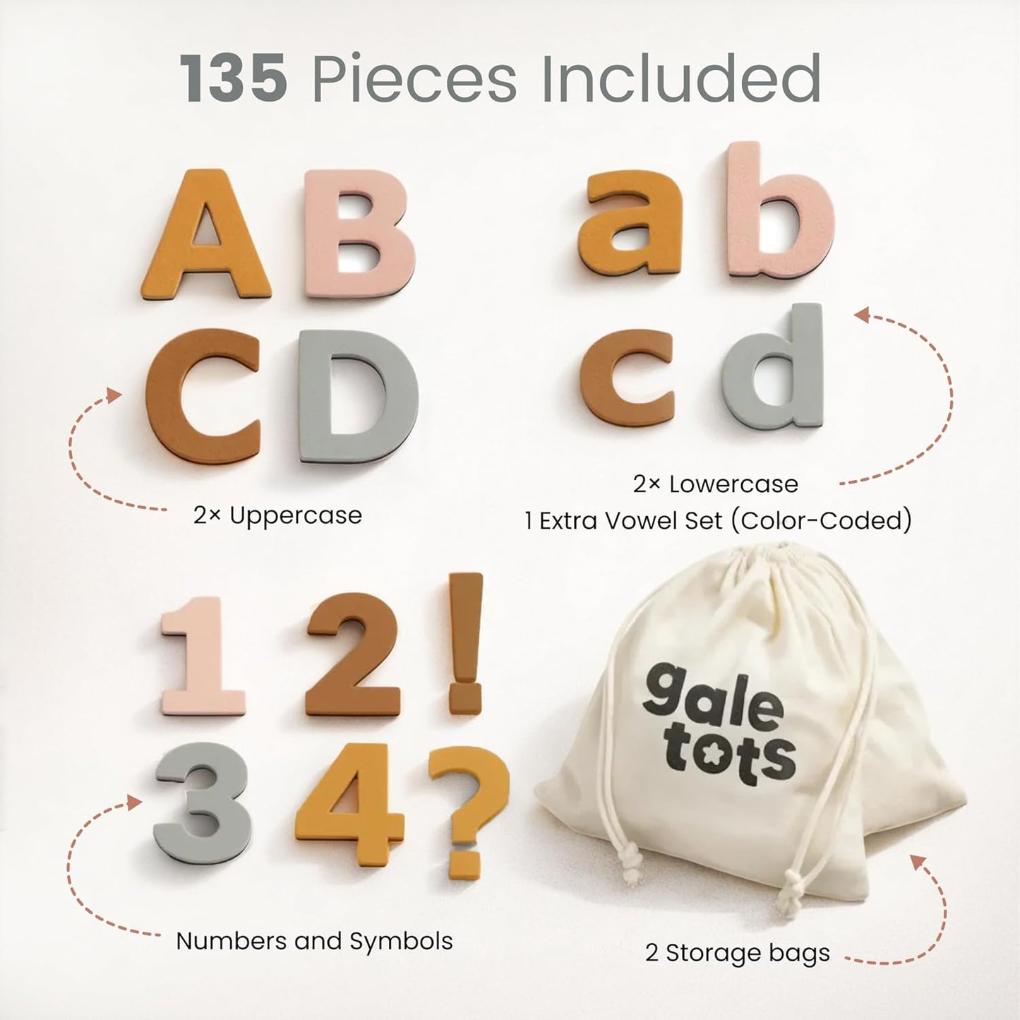 Magnetic Letters and Numbers for Kids – 135 Neutral Aesthetic Foam Alphabet Magnets for Fridge, Montessori Preschool Learning, Homeschool & Kindergarten