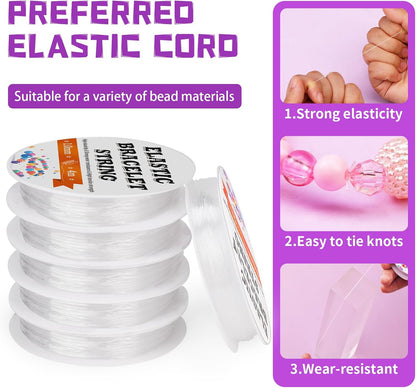 JUPEAN 6 Sizes Stretchy Bracelet String Elastic String for Bracelet Making Jewelry Making Supplies Easy to Knot with Jewelry Making Supplies Beading Needles and Container for Storage
