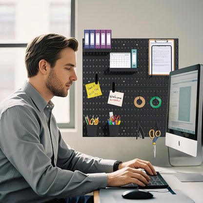 Wall Mount Pegboard Kit - 4 Panels & Accessories, Heavy Duty Modular Organizer for Home, Office, Craft Room & Kids Storage, Space-Saving 11.8"×11.8" DIY Tool Board‌