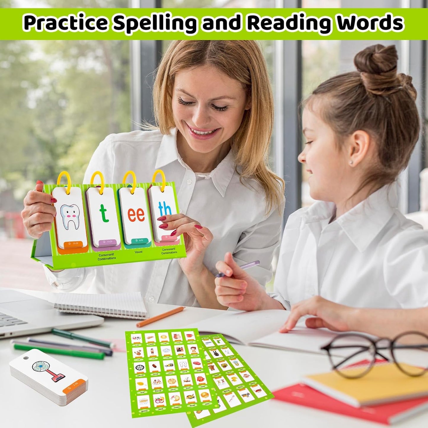 CVC & CVCC Words Games Phonics Flash Cards for Preschool Kindergarten, Alphabet Learning Pocket Chart, Educational Preschool Phonics Learning Tool for Student Teacher School Supplies