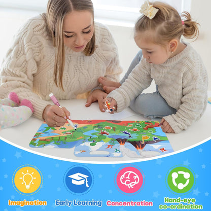 ASTARON Reusable Sticker Book for Toddlers, 88 Pcs Dinosaur Stickers Road Trip Activities Car Airplane Activities Travel Toys for Kids, Kids Quiet Time Activities (2-6 Age)