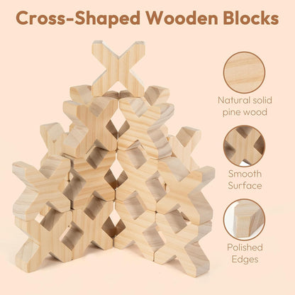 Woodtoe Wooden Building Blocks Set for Kids, 36 PCS Rainbow Acrylic Gem Blocks - 3 Wood House, Montessori Stacking Toy for Toddlers, Educational STEM Birthday Creative Toy Gift for Boys Girls 3-6