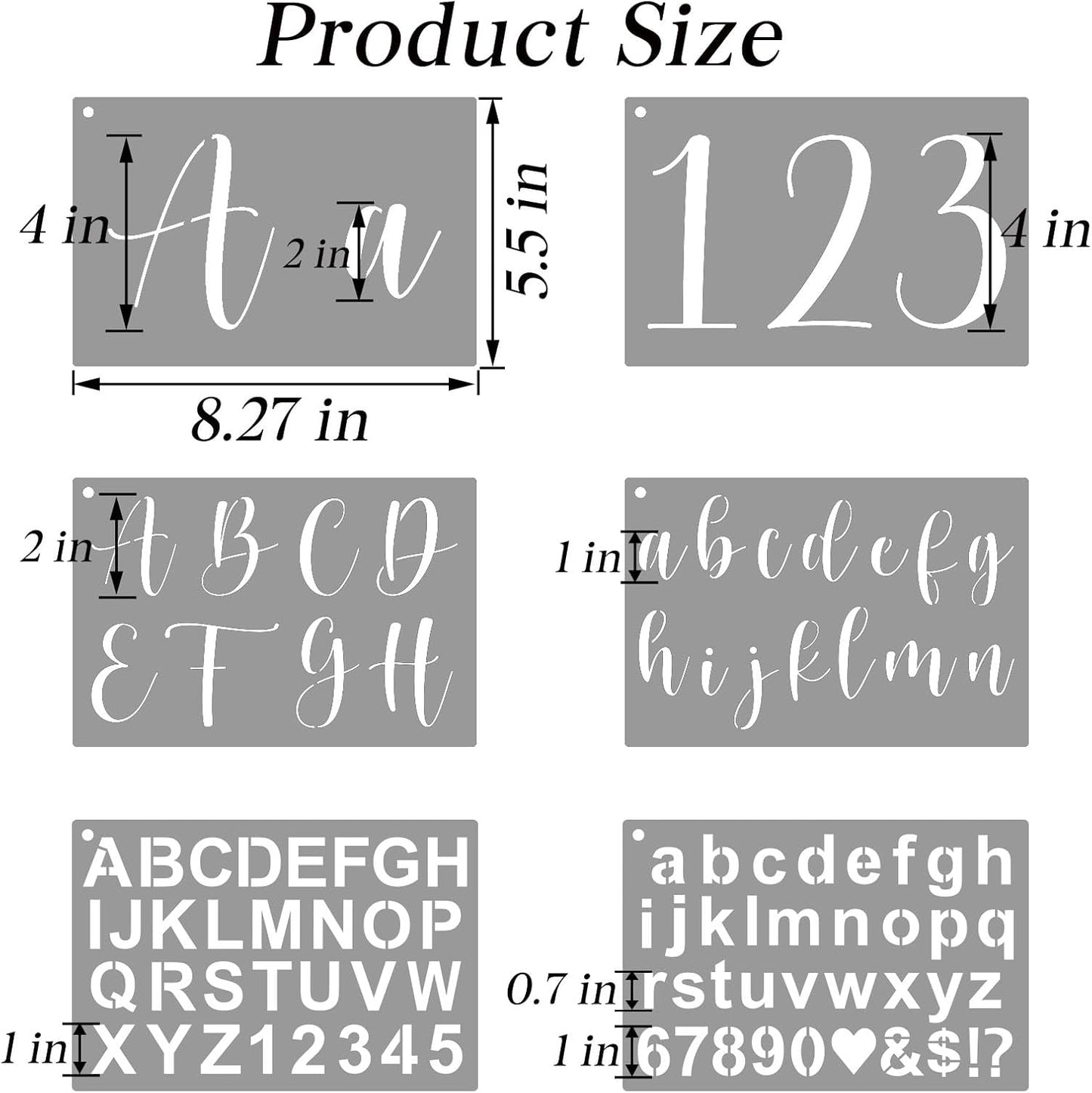 BAMIDELE Letter Stencils for Painting on Wood, 50 Pcs Calligraphy Alphabet Drawing Templates with Numbers, Signs, Flowers, Reusable Cursive Plastic Art Craft Stencils