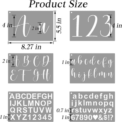 BAMIDELE Letter Stencils for Painting on Wood, 50 Pcs Calligraphy Alphabet Drawing Templates with Numbers, Signs, Flowers, Reusable Cursive Plastic Art Craft Stencils