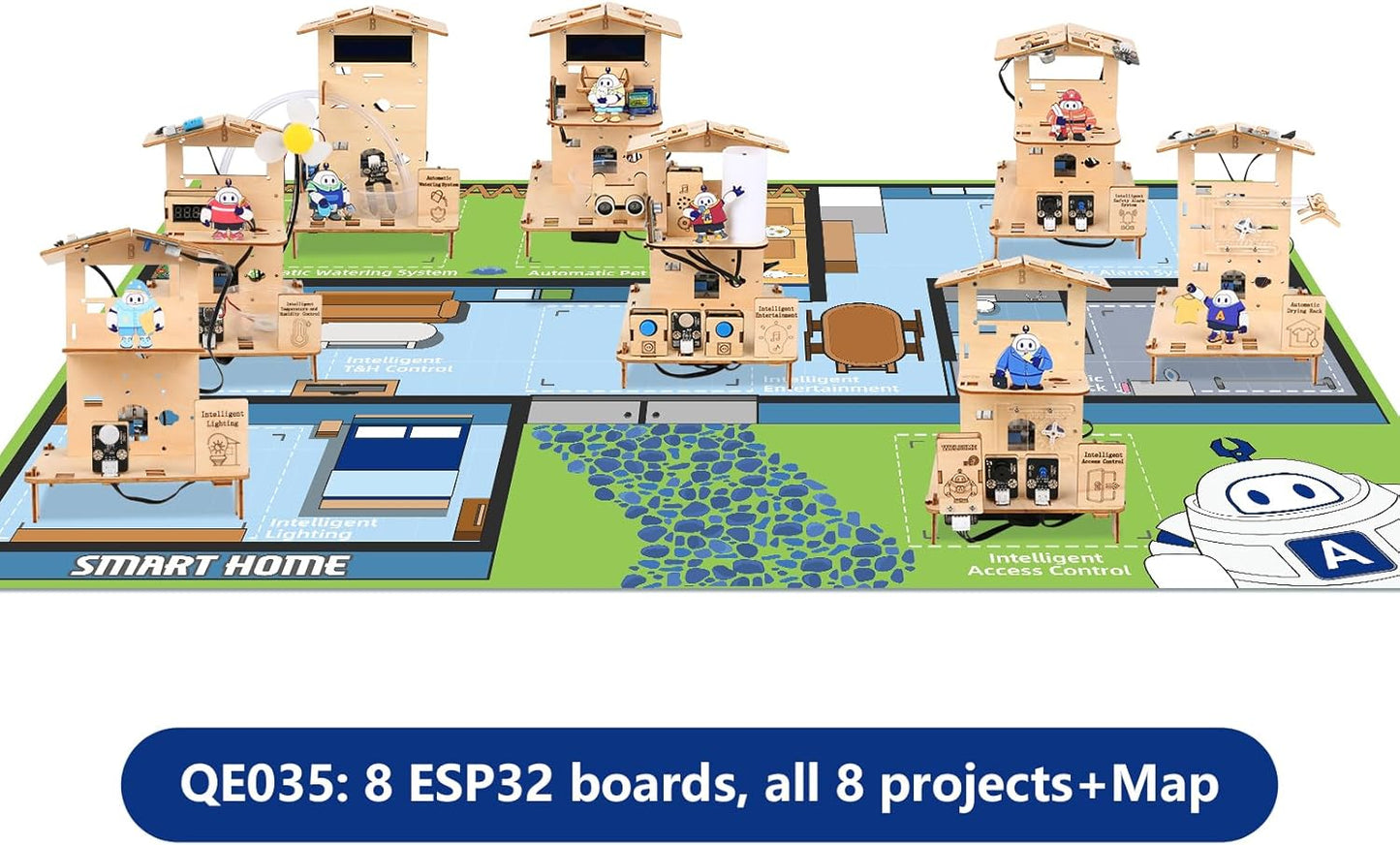 ACEBOTT 5-in-1 ESP32 STEM Smart Home and School Education Kit Compatible with Arduino, STEM Robotics Science Kits for Students Age 12+, Engineering Projects STEAM Activities Gifts 12-16 Year Old