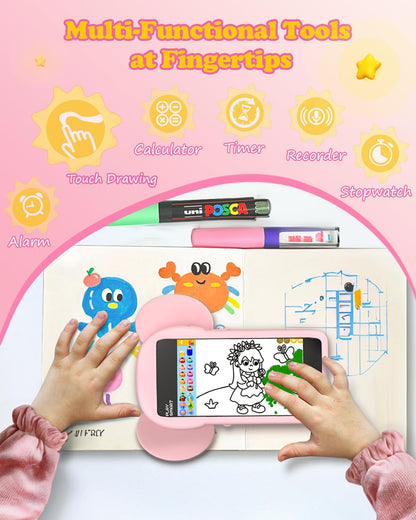 MOMILLA Kids Smart Phone Toys for Girls, 3.97” Touchscreen, Dual Cameras with Stickers, 200+ Games & 16GB Storage, Christmas Birthday Gifts for Kids Age 3-10, Educational Mini Toddler Play Phone Toy