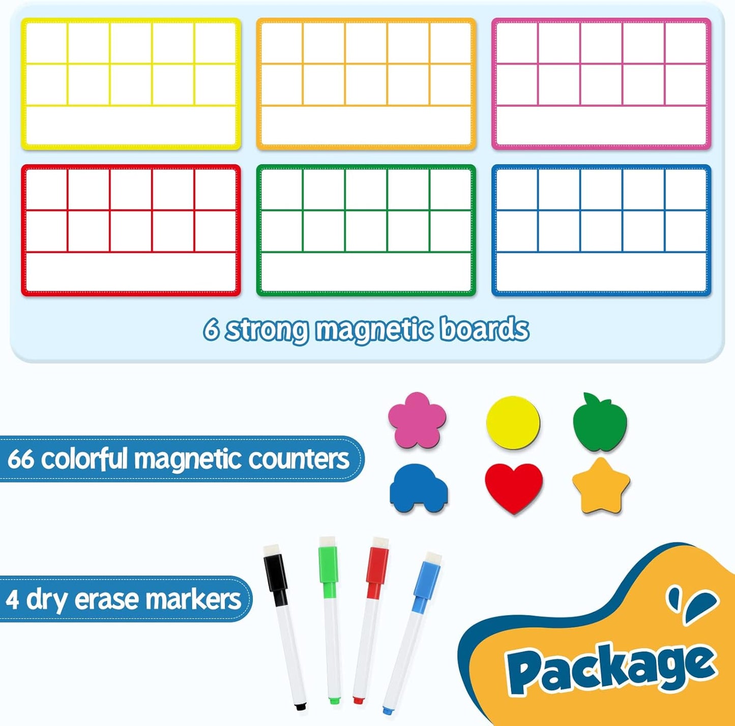 Torlam Magnetic Ten Frame Set, Math Games for Kids Math Manipulatives Elementary Kindergarten Preschool Classroom Must Haves, Math Counters Toddler Learning Toys Game for Homeschool Special Education