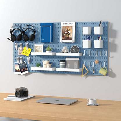 Pegboard Combination Kit, 8 Peg Boards and 30 Accessories Modular Hanging Black Pegboard for Walls, Office Wall Organizer, Keys Holder on Wall, Nursery Storage, 44"x22" Black