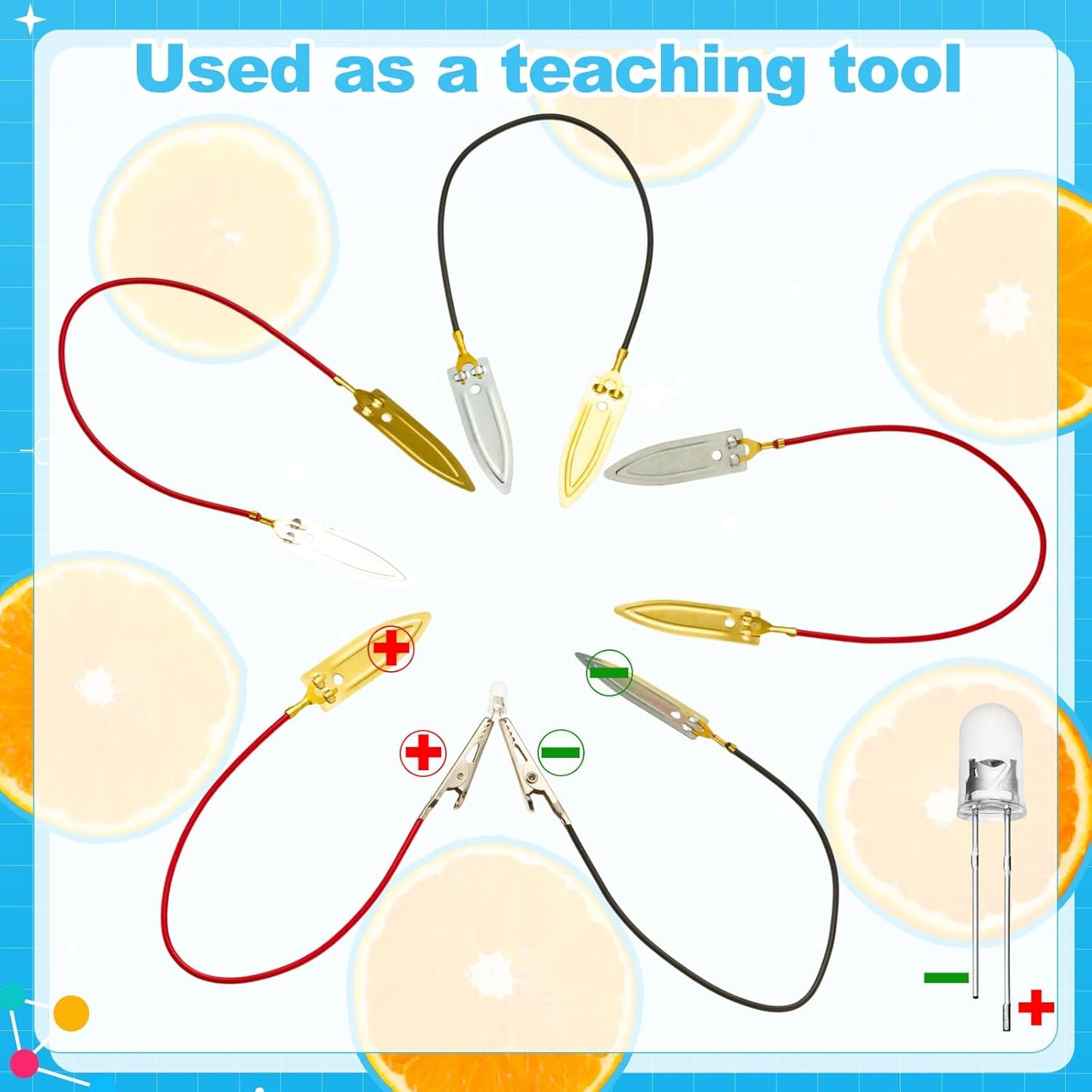 Soulchen 12 Sets Fruit Battery Scientific Experiment Kit with Electronic Clock for Home Teaching Accessories, Orange Lemon Potato Battery Physics Teaching Experiment Educational