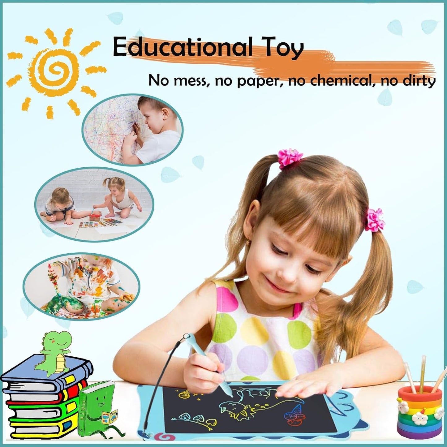 LCD Doodle Board Dinosaur Writing Tablet for Kids Toys, 8.5 Inch Colorful Todder Drawing Pad for Educational Learning Gift in Christmas Birthday Suitable for 3 4 5-8 Years Old Boys Girls (Green)