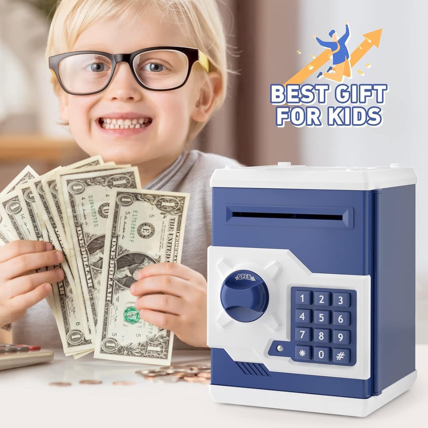 Playsheek Piggy Bank for Girls Boys Large Electronic Money Coin Banks with Password Protection, Automatic Paper Money Scroll Saving Box, Great Gift for Kids(Black-White)