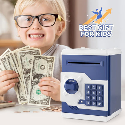 Playsheek Piggy Bank for Girls Boys Large Electronic Money Coin Banks with Password Protection, Automatic Paper Money Scroll Saving Box, Great Gift for Kids(Black-White)