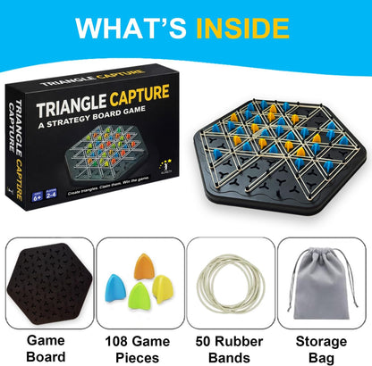 Strategy Board Game for Family Game Night - Fun Triangle Rubber Band Games for Kids Ages 6 and Up - Logic Challenge for 2-4 Players