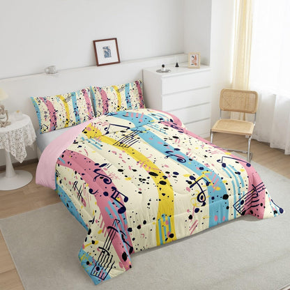 Erosebridal Drum Kit 3D Print Kids Comforter Sets Rock Music Themed Full Bedding Set for Boys Girls Musical Pattern Comforter Set,Colorful Retro Style Quilt Duvet 3 Pcs