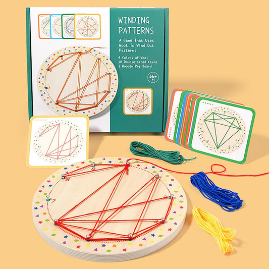 Wooden Threading Nail Board Montessori Teaching Aids - Rope Winding Graphics for Early Education and Geometric Puzzle Development