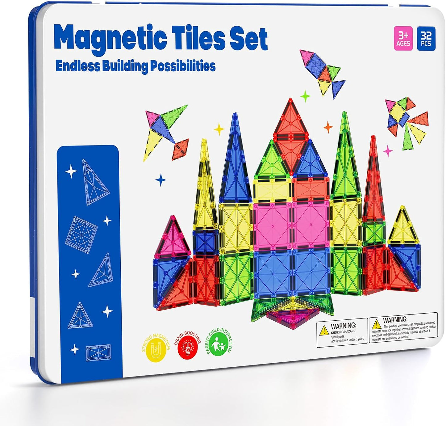 42PCS Mini Magnetic Tiles Travel Set with Iron Storage Box - Portable STEM Building Blocks for Kids 3-8, Montessori Educational Magnet Toys for Airplane, Car Rides & On-The-Go Play