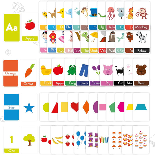 Merka Toddler Flash Cards - Interactive Alphabet Learning with Alphabet Flash Cards for Toddlers 1-3 - Pack of 64, 4.2" x 2.4" - Double-Sided for 1-4 Years Old - Multicolor