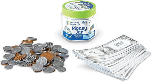Learning Resources Play Money Jar, Fake Prop Money Set for Kids Age 3 and Up, Teaching Early Math, Classroom or Homeschool Counting Coins and Bills For Pretend Play