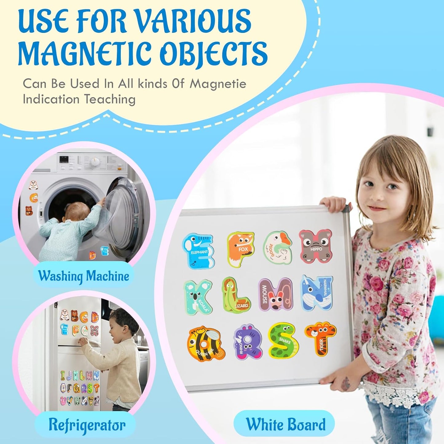 Magnetic Letters for Toddlers 1-3, 26PCS Cute Animal Alphabet Magnets Letters Learning Toys for Toddlers 1-3 Uppercase ABC Magnets for Refrigerator Best Gifts for Birthday Easter Basket Stuffers