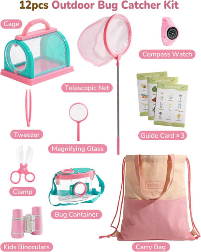 ROBUD Bug Catcher for Kids, Bug Catcher Kit with Bag Kit, Outdoor Exploration Set for Camping, Montessroi Toy for Kids Coming Closer to Nature，WRP07