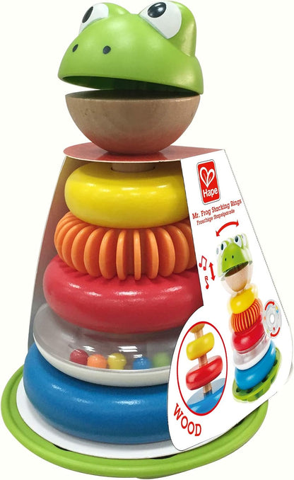 Hape Mr. Frog Stacking Rings | Multicolor Wooden Ring Stacker Play Set, Educational Toy for Children