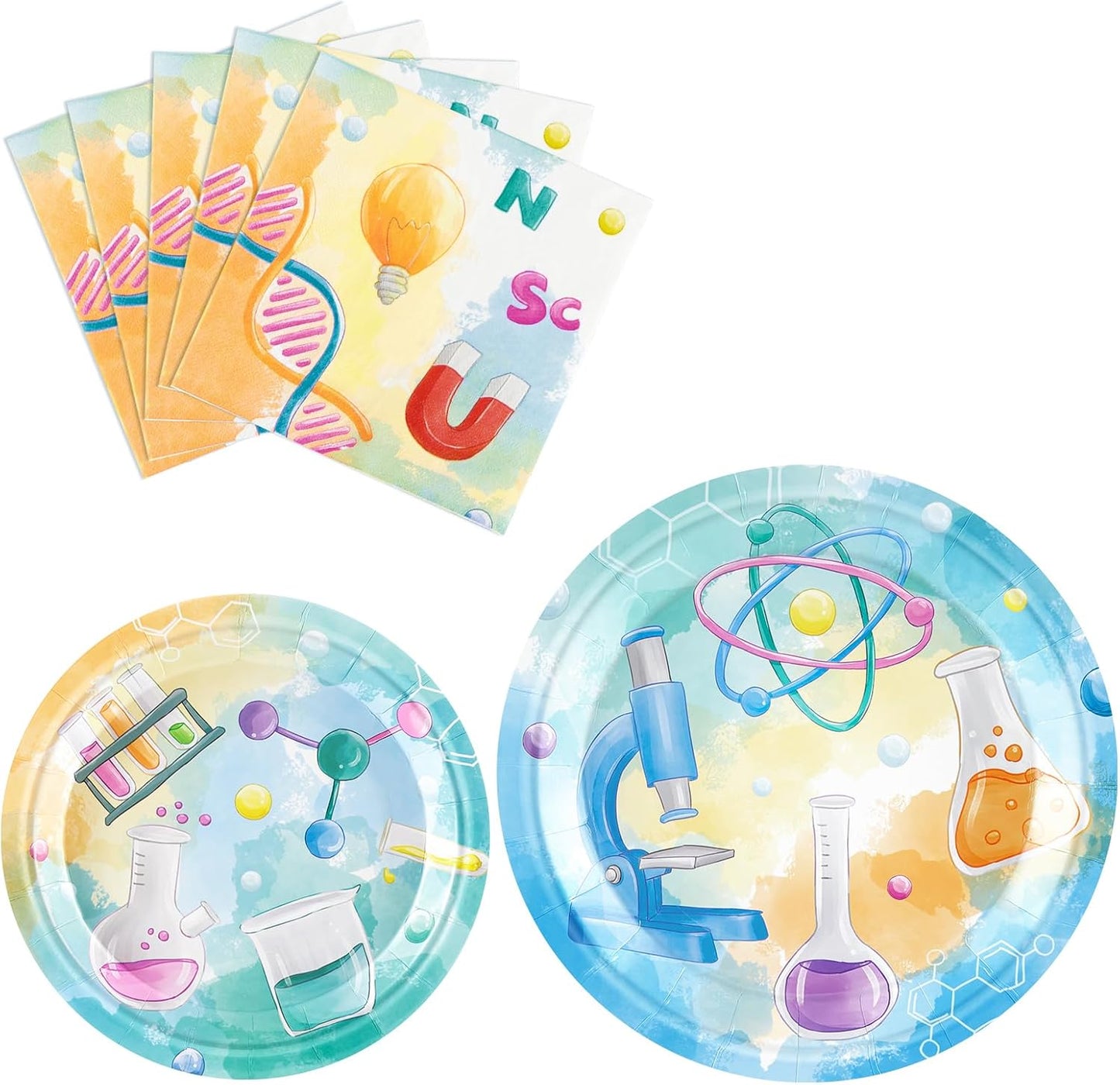 WERNNSAI Science Party Decorations - 48 Pcs Science Plates and Napkins Mad Scientist Birthday Decoration Chemistry Party Plates Set Little Scientist Labratory Favors Serves 16 Guests