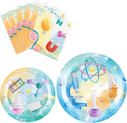 WERNNSAI Science Party Decorations - 48 Pcs Science Plates and Napkins Mad Scientist Birthday Decoration Chemistry Party Plates Set Little Scientist Labratory Favors Serves 16 Guests