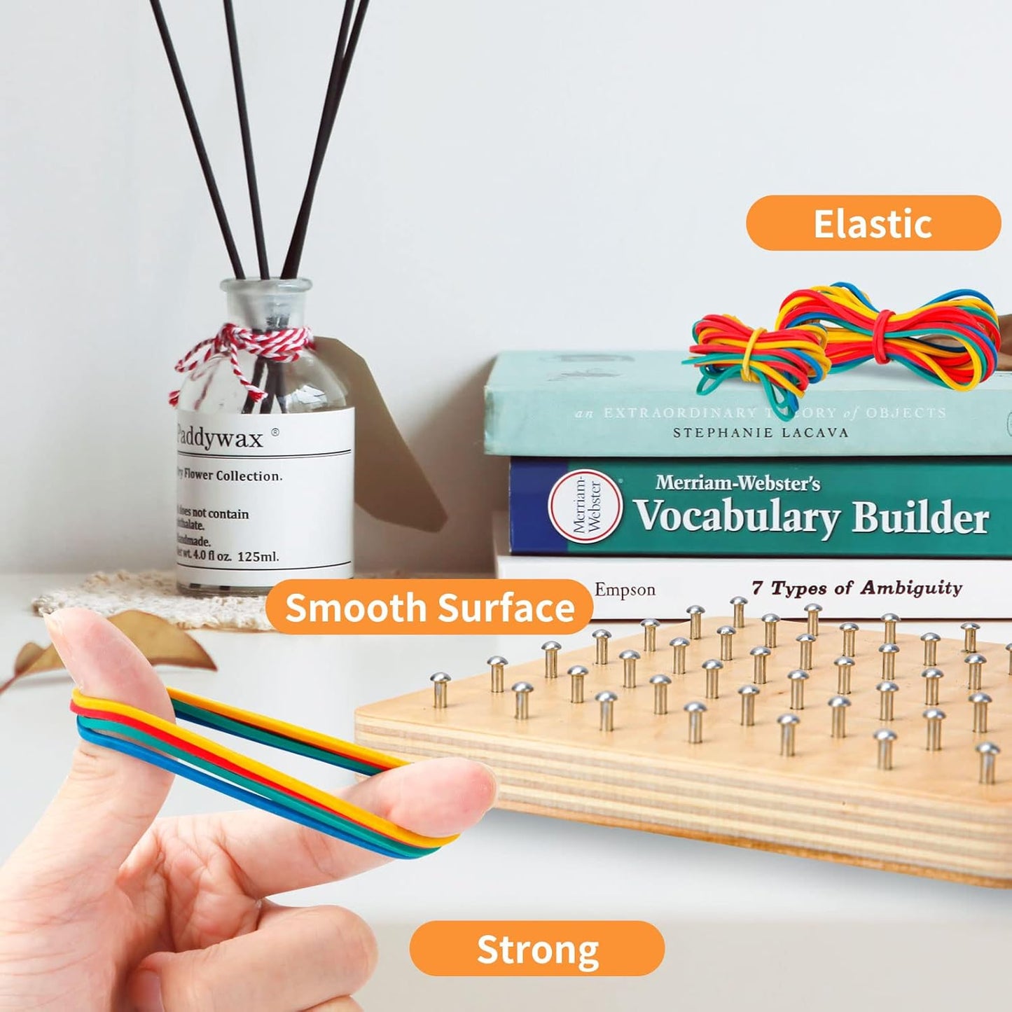 HEELWIRE Wooden Geoboard,Montessori Toy,Graphical Mathematical Education Toy for Kids with Pattern Cards and Rubber Bands to Figures and Shapes, Brain Teaser STEM Toy Geo Board (6 * 6 * 0.6 in)