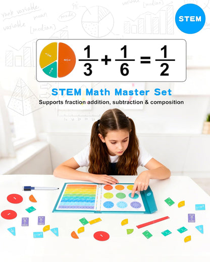 Magnetic Fraction Demonstration Book, Magnetic Fraction Tiles & Circles Educational Puzzle Set, Montessori Fraction Playbook for Kids, Math Manipulatives for Elementary School