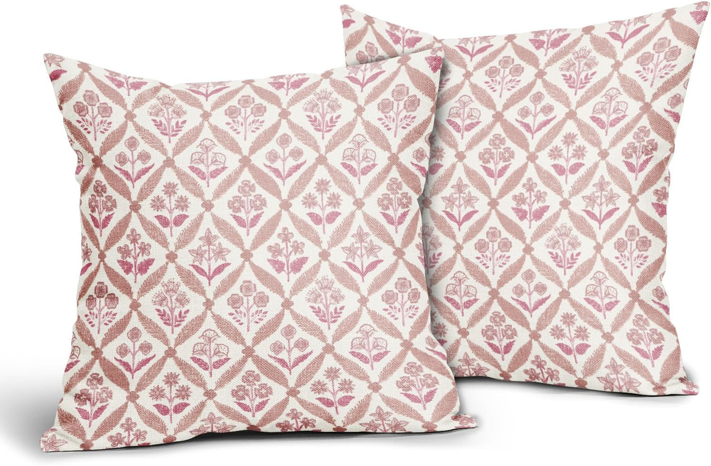 Blue Green Floral Block Print Pillow Covers 12X20 Set of 2, Flower Pattern Spring Summer Print Decorative Throw Pillow Covers Outdoor Farmhouse Seasonal Cushion Case Couch Sofa Bed Decor