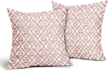 Blue Green Floral Block Print Pillow Covers 12X20 Set of 2, Flower Pattern Spring Summer Print Decorative Throw Pillow Covers Outdoor Farmhouse Seasonal Cushion Case Couch Sofa Bed Decor