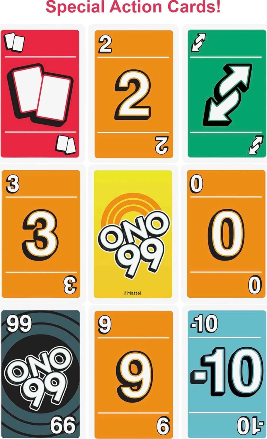 Mattel Games ONO 99 Card Game from the Makers of UNO for Kids, Adults & Families, Add Numbers & Don't Go Over 99