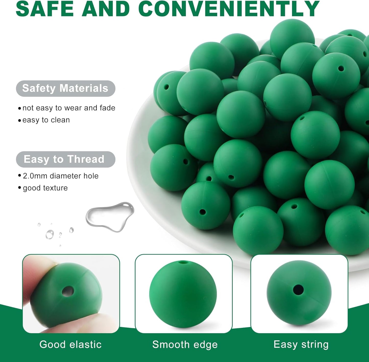 65Pcs 19mm Silicone Beads for Keychain Making Bracelet Necklace, Bulk Round Silicone Beads for Pens（Christmas Green） - Colors A