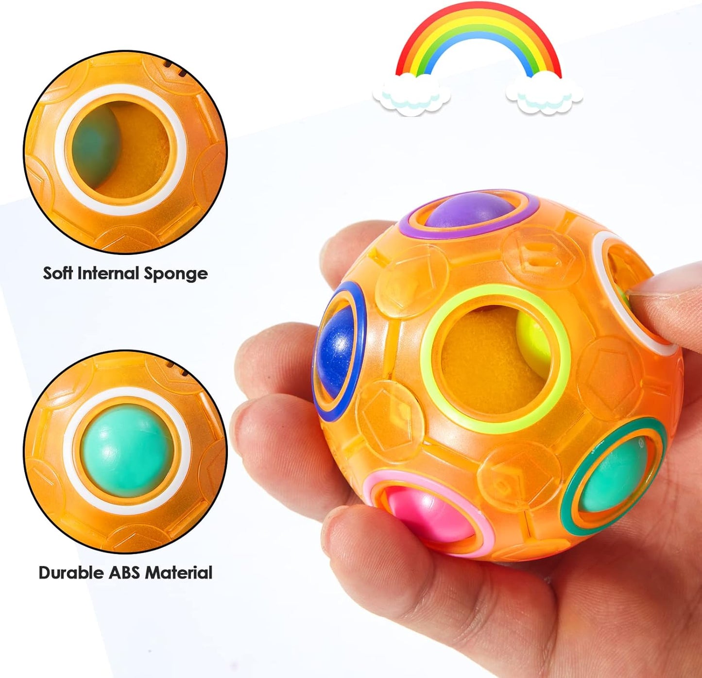 Vdealen Magic Rainbow Puzzle Ball, Fidget Ball Puzzle Brain Teaser Fidget Toy for Boys & Girls- Birthday Party Easter Valentines Christmas Stocking Stuffers for Kids Teen & Adults(Off White)