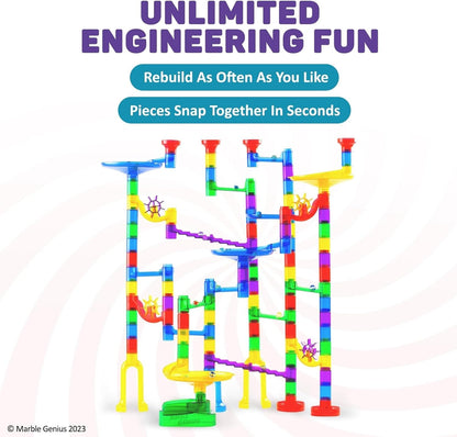 Marble Genius Marble Run Super Set, STEM Toys & Maze Construction Building - 150 Translucent Track Pieces & Glass Marble for Family, Kids Toddlers Ages 4-8 - Fun Holiday Creative Gifts