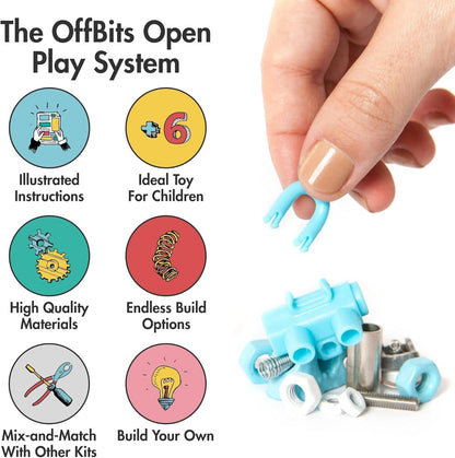 The Off Bits Erector Set: Animal Mini STEM Toys for Kids 6+, Toy Building Sets with Nuts & Bolts, STEM Building Toys Gifts for Boys and Girls (Blue Elephant)