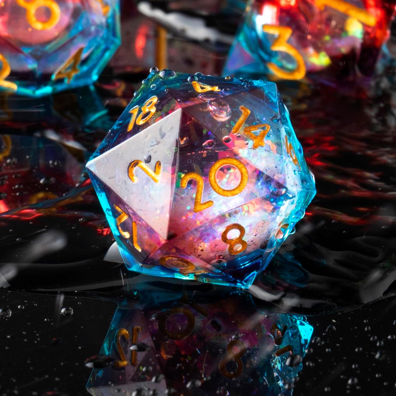 YEMEKO Beholder'S Eye D20 Dice Dragon Eye DND 22MM Single with Resin Sharp Edge 20 Sided D&D Handmade Polyhedral for Dungeons and Dragons, RPG, Roleplaying Games MTG Table Games(Blue Gold)