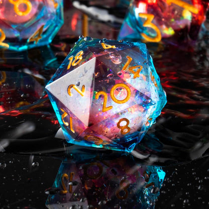 YEMEKO Beholder'S Eye D20 Dice Dragon Eye DND 22MM Single with Resin Sharp Edge 20 Sided D&D Handmade Polyhedral for Dungeons and Dragons, RPG, Roleplaying Games MTG Table Games(Blue Gold)