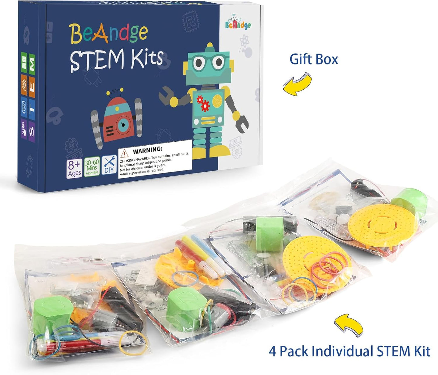Bulk STEM Craft Kits for Kids 8-12: 4-Pack Doodling Robot Building Kits, Classroom Activities & Science Experiments, Educational Robotics DIY Project for Boys Girls, STEM Toys for School Clubs