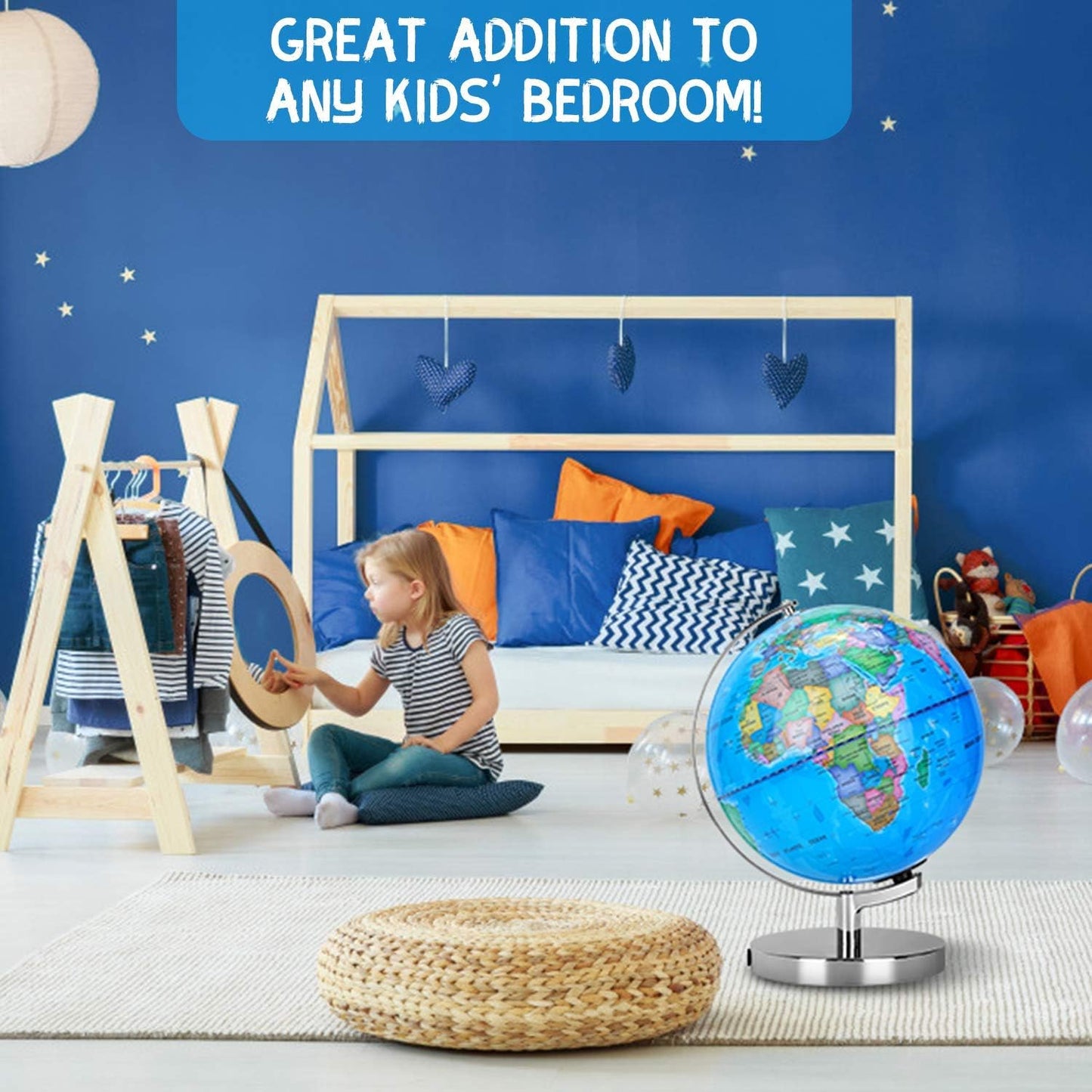 POOCCI 6 in1 Illuminated Large World Globe for Kids & Adults All Ages High Clear Map 12inch, Illuminates Educational Interactive STEM Toy, Light Up Kids Globe Lamp,Gifts For Boys And Girls
