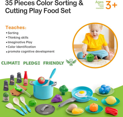 150Pcs Kitchen Playset, Toddlers Pretend Cooking Cookware Accessories, Food, Picnic Blanket, Fruits, Veges, 2Pack Shopping Storage Basket, Dessert and Prop Money, Gift for Kids (Pink)