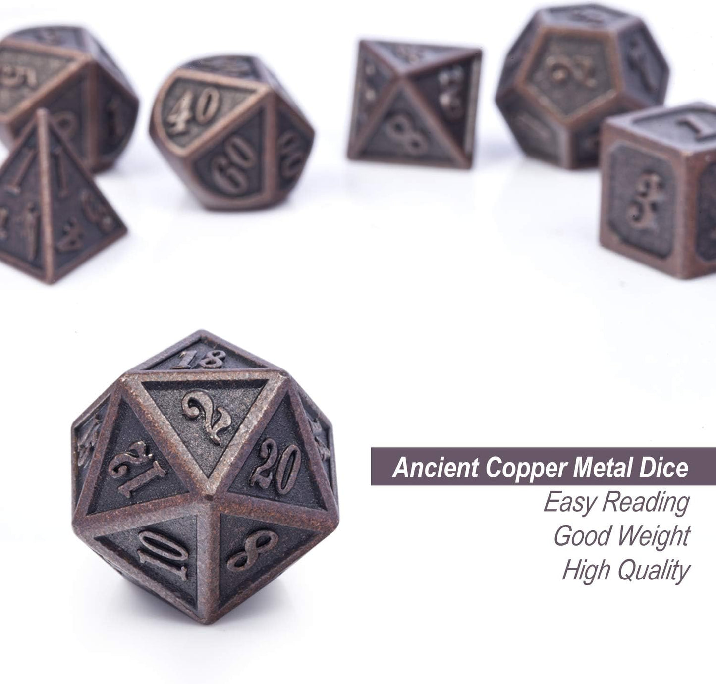 DnDnD Heavy Polyhedral Metal Dice Set with Metal Box, 7-die Shiny Blue Surface with Golden Number for RPG,Dungeons and Dragons,Pathfinder,Shadowrun,D&D,Role Palying Game and Math Teaching - Colors B