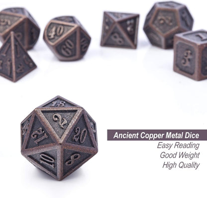 DnDnD Heavy Polyhedral Metal Dice Set with Metal Box, 7-die Shiny Blue Surface with Golden Number for RPG,Dungeons and Dragons,Pathfinder,Shadowrun,D&D,Role Palying Game and Math Teaching - Colors B