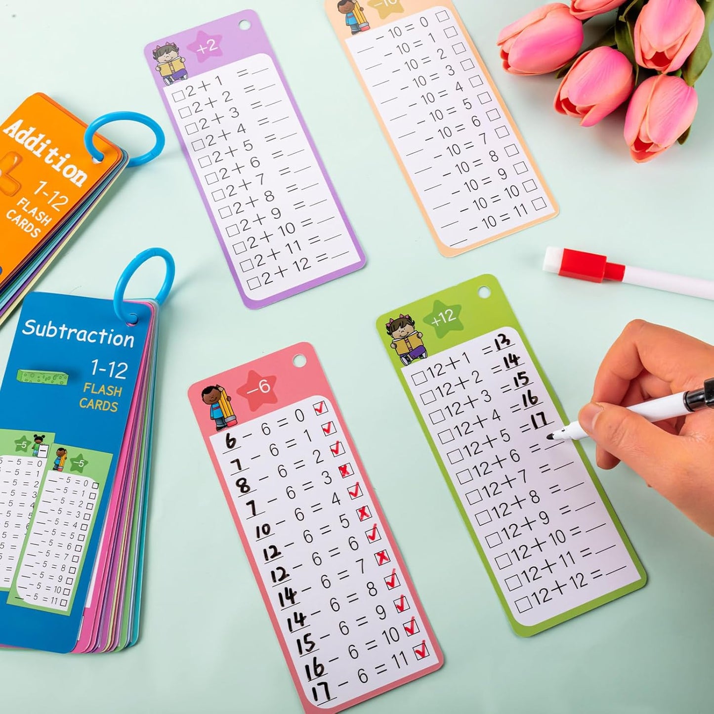 30Pcs Multiplication and Division Flash Cards, Math Flash Card with 4 Dry Erase Pens 2 Rings, Time Table Flash Cards for 1st to 3rd Grades Fun Learning with Math Game