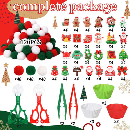 203 Pcs Christmas Sensory Bin Fillers Santa Fine Motor Skills Christmas Sensory Bin Item Pompoms Cups Tweezers Scissor Clips for Activities Sorting Counting (Style 1)
