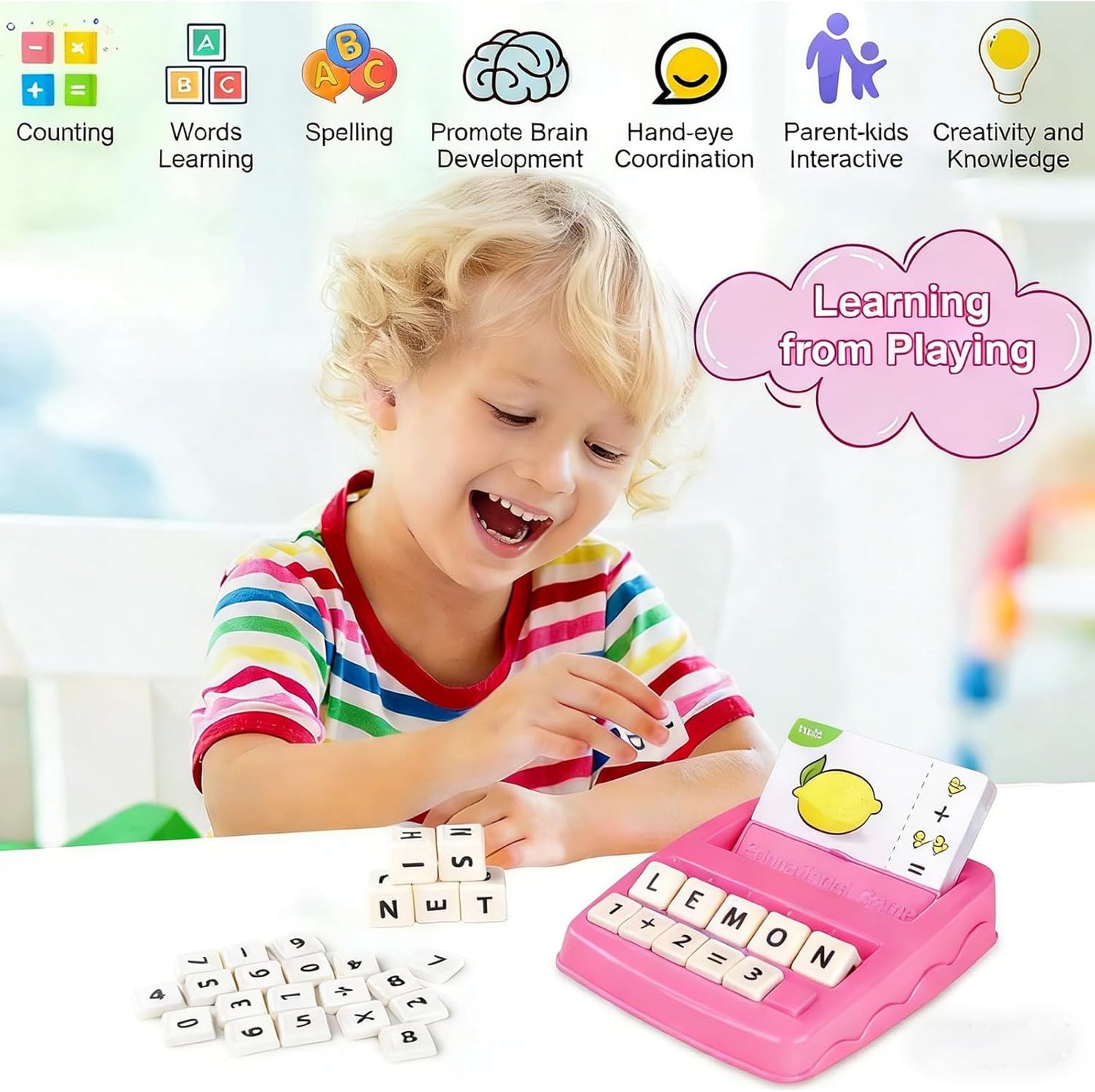 Matching Letter Game for Kids, 2 in 1 Educational Toys Alphabet Spelling & Reading, Number & Color Recognition Learning Flash Cards Birthday Gifts for Preschool Kindergarten Boys & Girls (Light Blue)