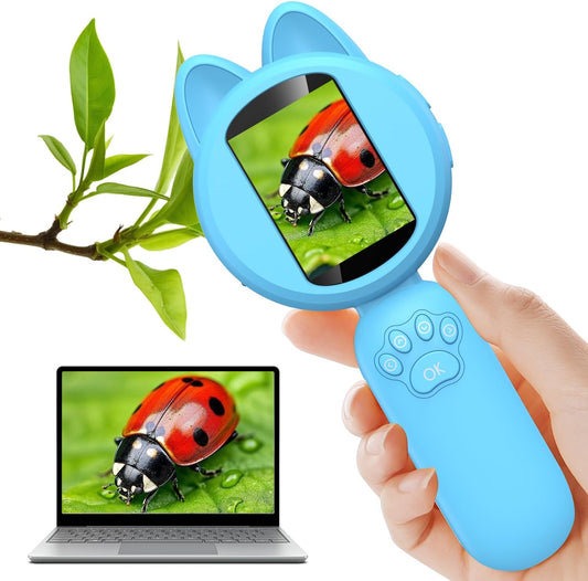Leipan Magnifying Glass for Kids, 100X Handheld Microscope with 2" LCD Scrren, Kids Magnifer with 8 LED Lights, Christmas Birthday Gifts for Children
