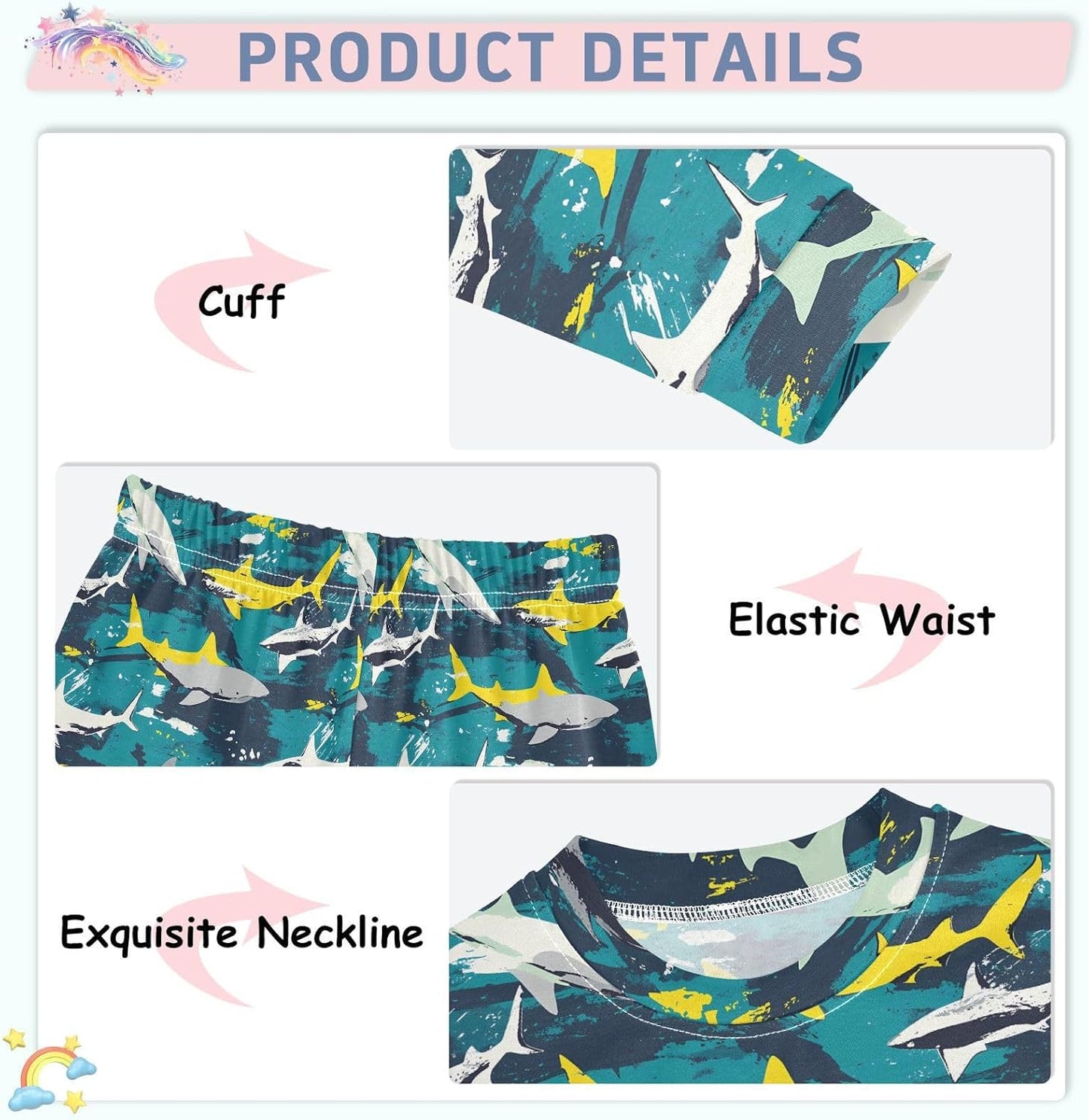 ALAZA Shark Starfish Palm Tree 2 Piece Pajama Set Long Sleeve Top and Pants Sleepwear Unisex - Colors A